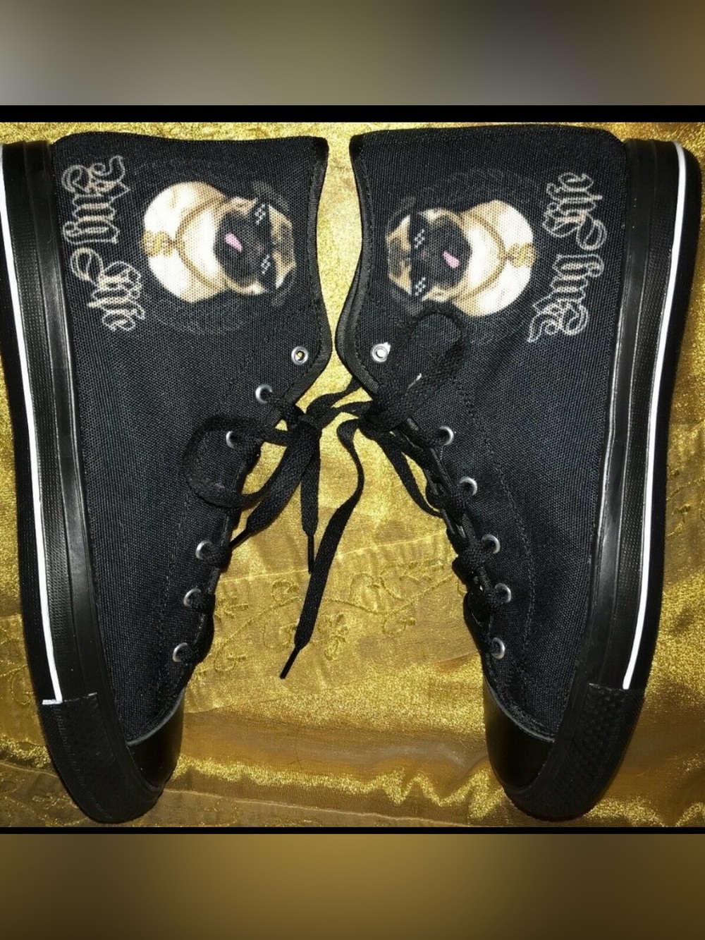 Cool Dog PUG LIFE Black HI Top Sneakers New NWOT